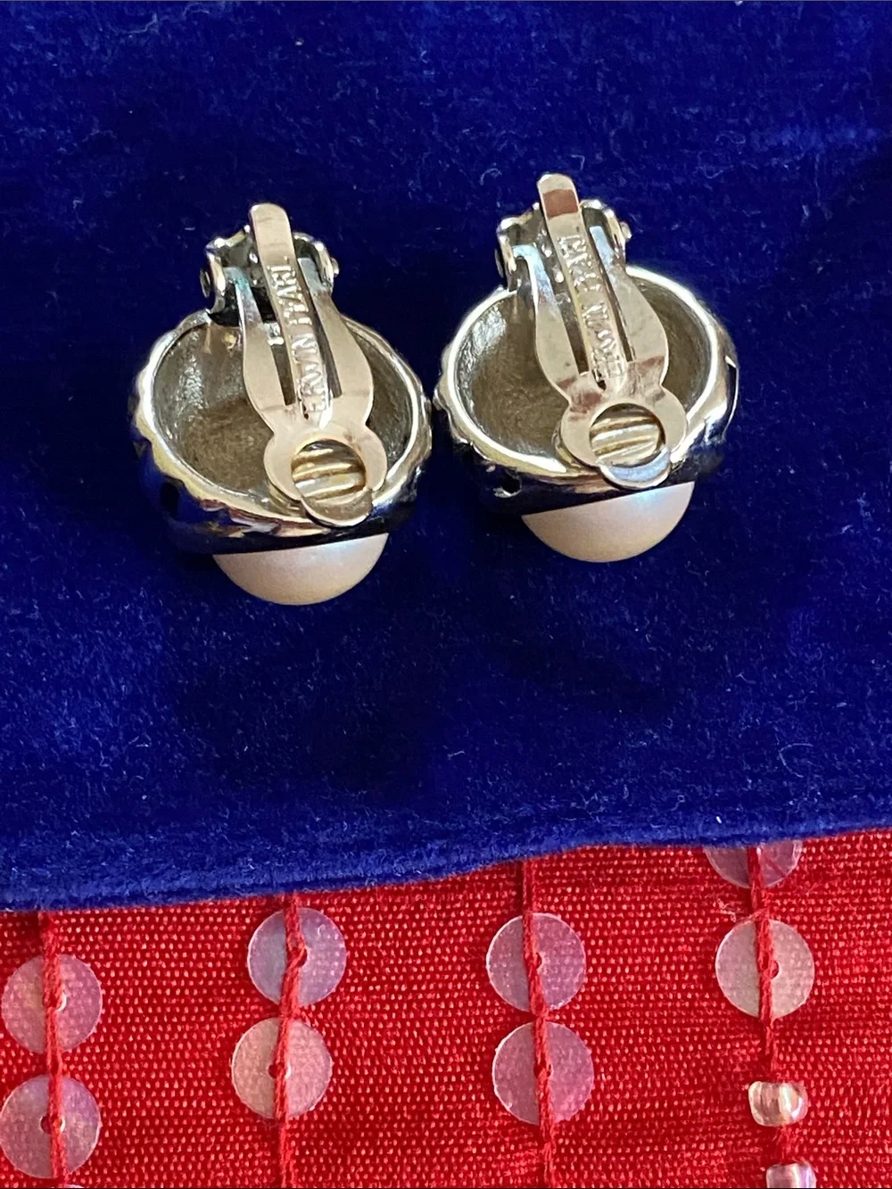 Erwin Pearl Stamped  Gold Silver Timeless Classic Stylish Pearl Clip Earrings